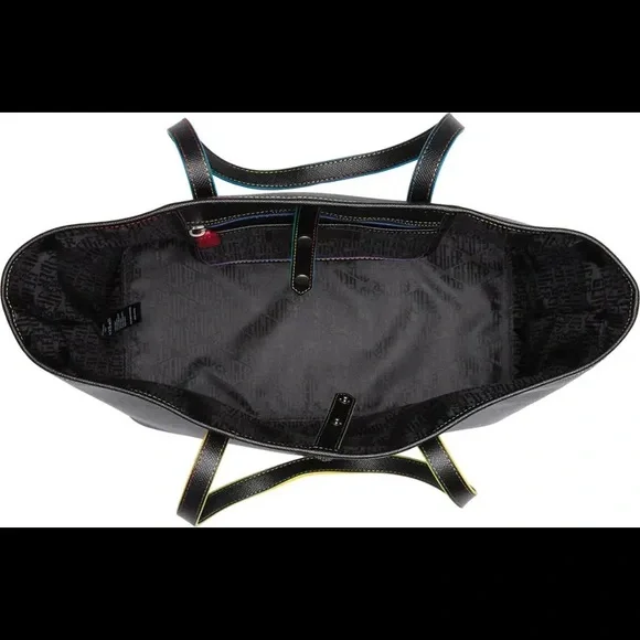 KURT GEIGER LONDON Richmond Shopper Black Tote Bag With Rainbow Lined Stitching - Picture 9 of 9